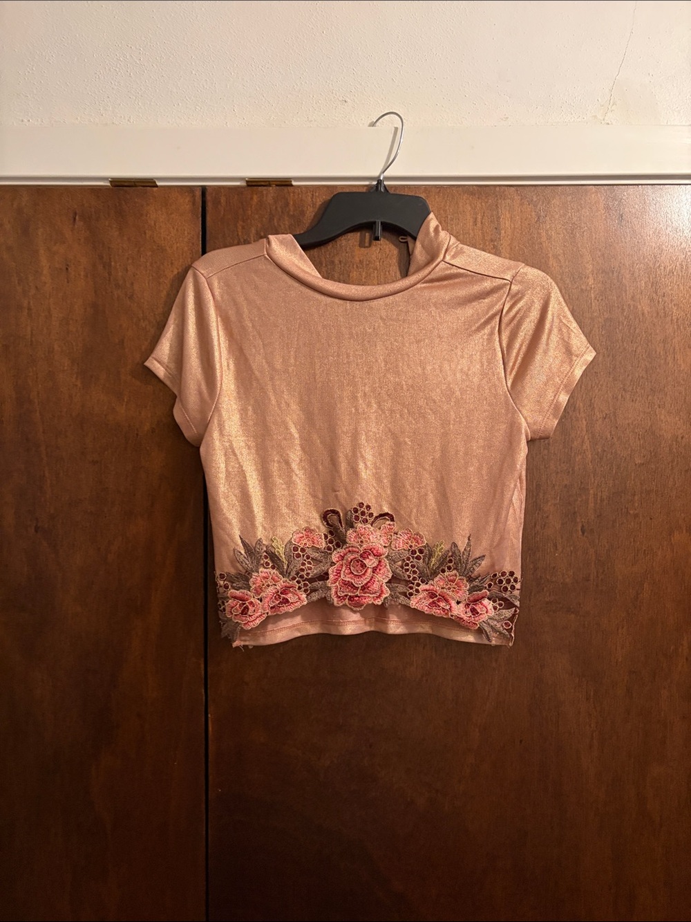 Charlotte Russe Rose Gold Embroidered Floral Crop Top